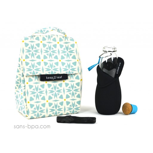 Pack Sac isotherme Lunchbag Géo + Gourde filtrante verre 650 Azur B&B Pack Sac isotherme Lunchbag Géo + Gourde filtrante verre 650 Azur B&B
