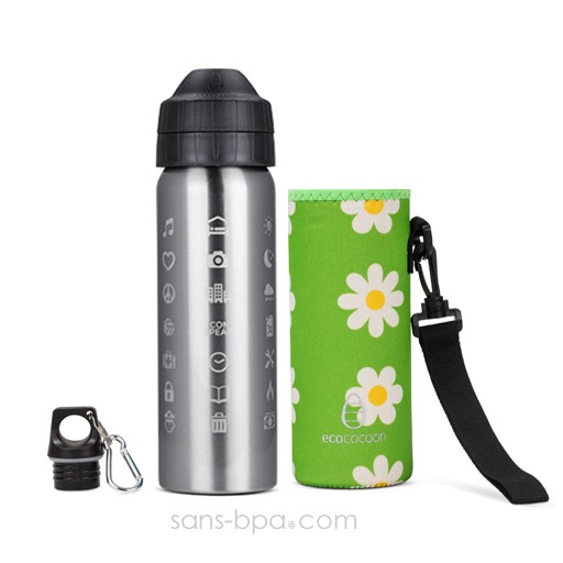 Pack gourde isotherme 600ml Iconspeack & sa housse Flower - Ecococoon Pack gourde isotherme 600ml Iconspeack & sa housse Flower - Ecococoon
