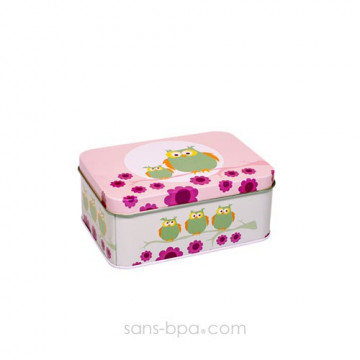 Boite métal rectangle HIBOU ROSE