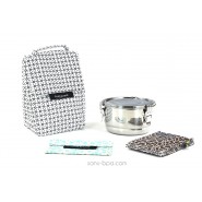 Pack Sac isotherme Lunchbag B&W + Boites inox 16 + Pack glace Chocolat + Pochette small Géo
