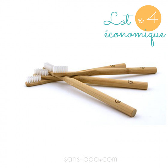 Lot 4 Brosses à dents bambou - Ronde - Poils souples