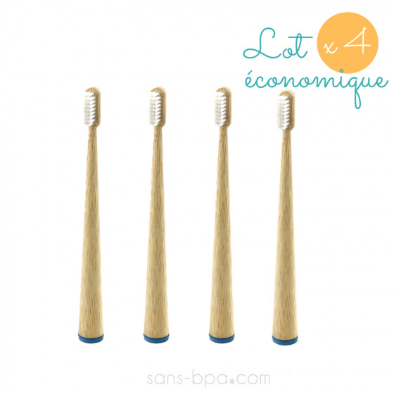 Lot 4 Brosses à dents bambou - CONICOLOR - Bleu canard