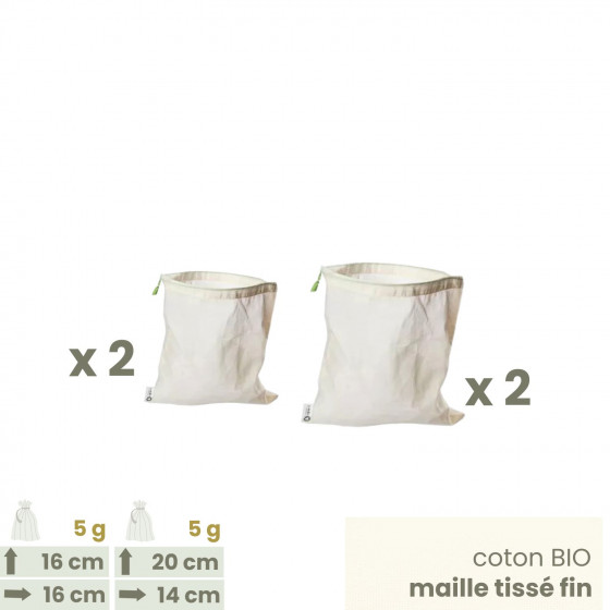 Lot 8 sacs à vrac tissus gaze - Taille XS - 20 x 14 & 16 x 16