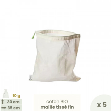 Lot 5 sacs à vrac tissus gaze - Taille L - 30 x 35 cm