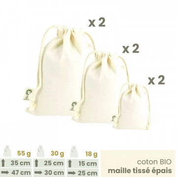 Kit 6 sacs coton Bio 1 - 2 - 3