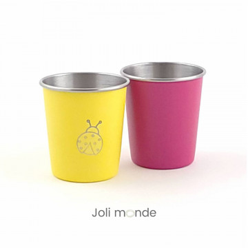 DUO Timbales 180 ml inox coloré . motif gravure PAPILLON & pink - JOLI MONDE